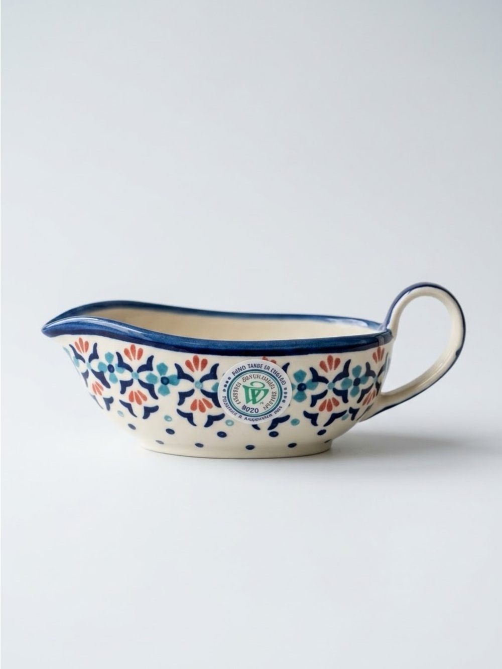 Boleslawiec Polish Pottery Gravy Sauce Boat Loop Handle Floral Wiza Poland